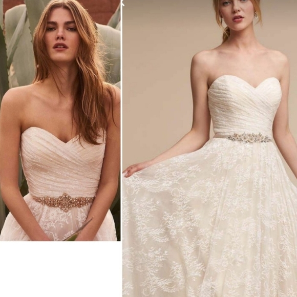 Anthropologie BHLDN Whispers + Echos Freesia lace strapless wedding gown - Picture 2 of 16